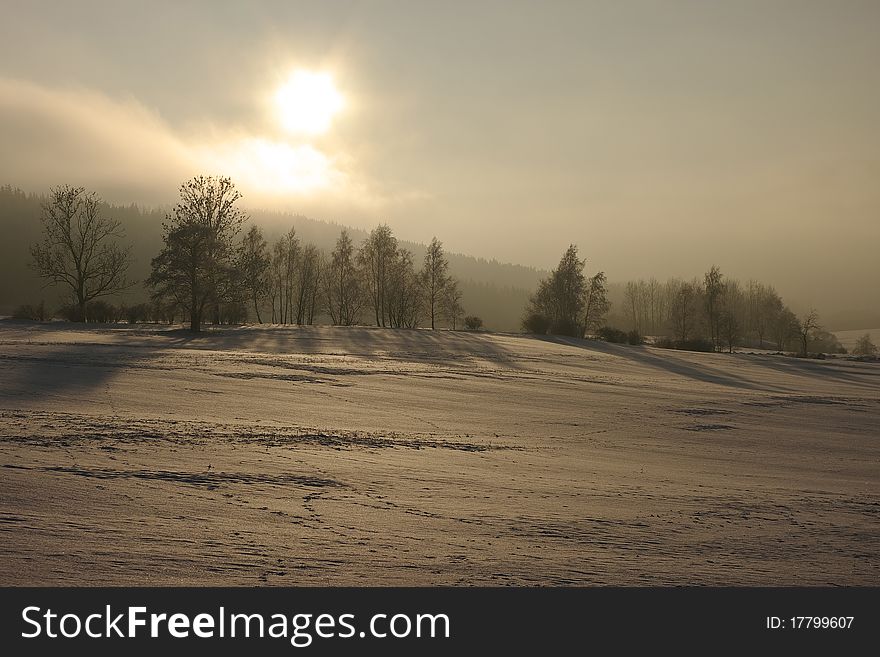 Mysterious sunset during the winter