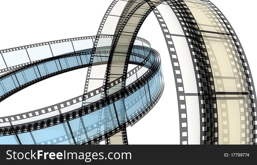 Two 3d blank films rings over white background