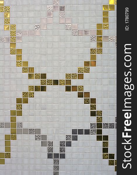 White and gold pattern ceramic tile floor for backgrounds. White and gold pattern ceramic tile floor for backgrounds