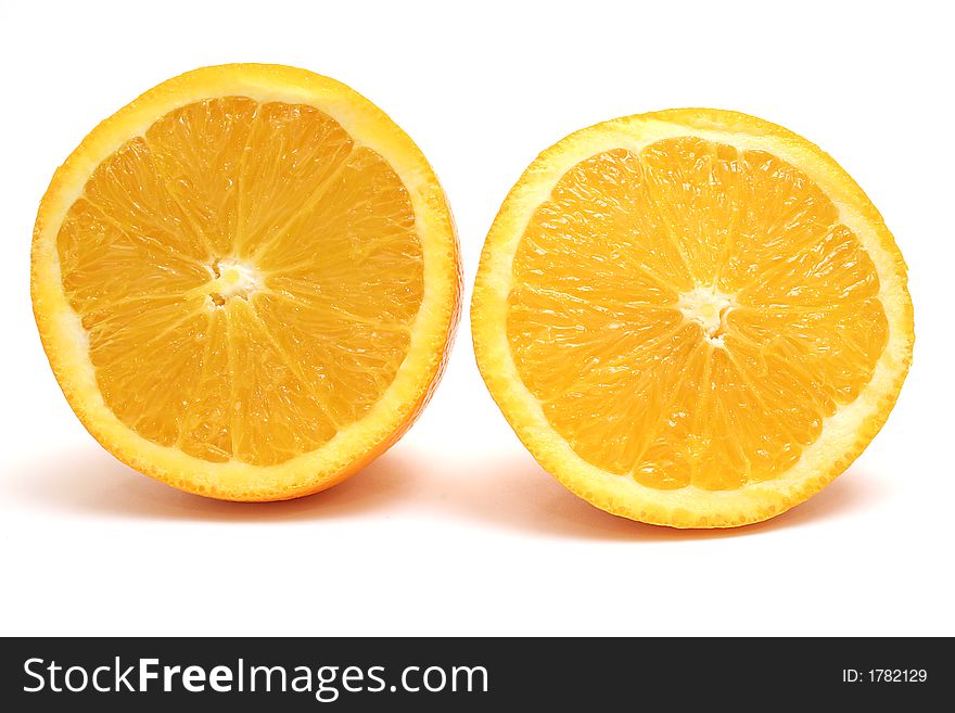 Shot of two orange halfs upclose