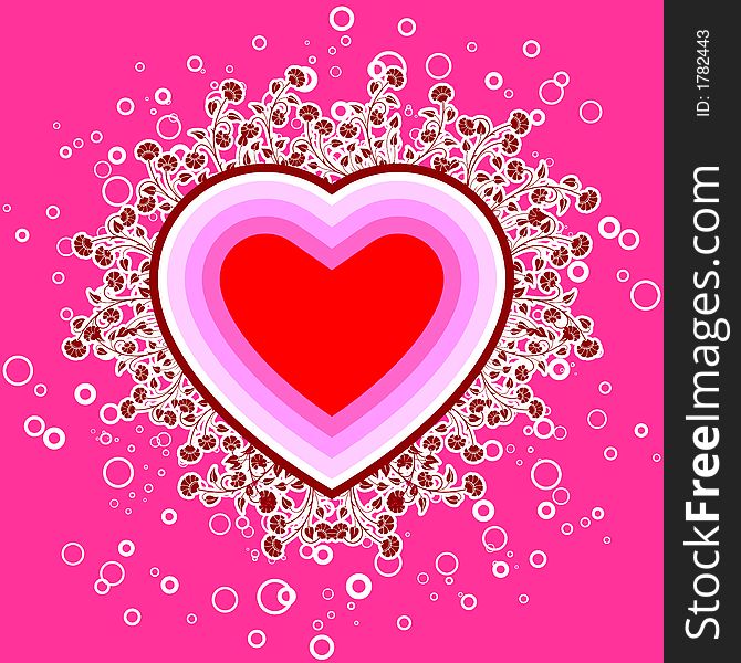 Abstract St. Valentine Card With Flowers And Circles, Vector Ill