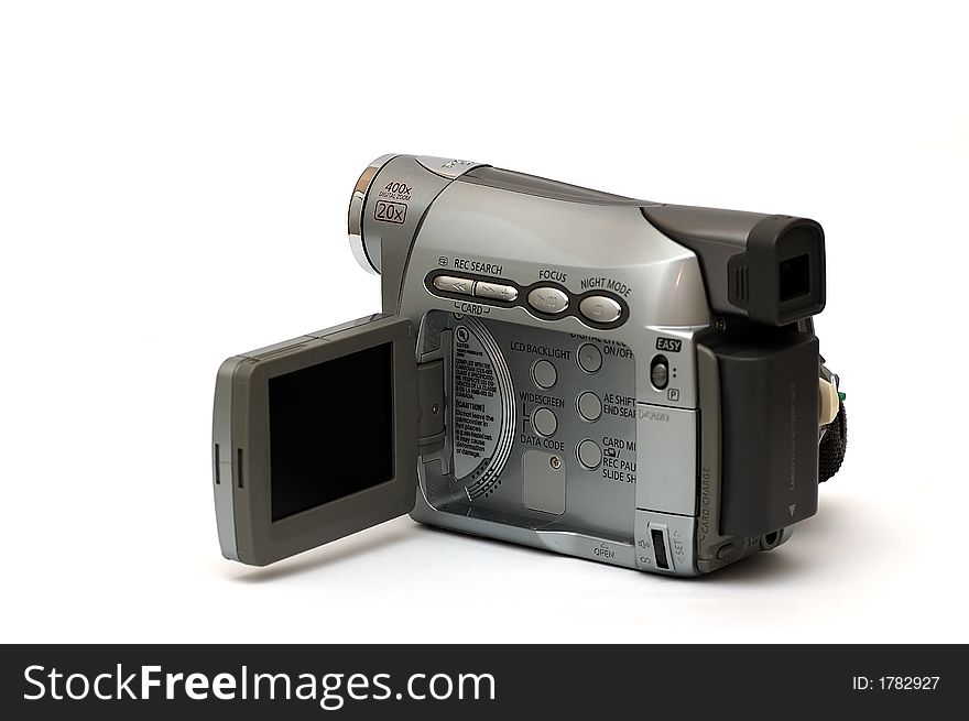 A Digital Video camcorder isolated against a white background