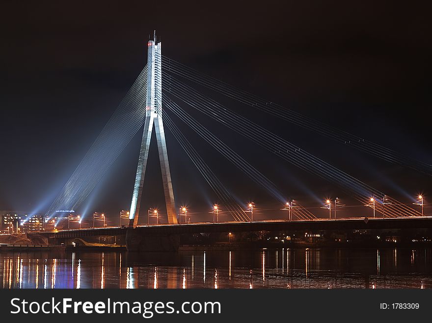 The night scene of the Vansu bridge over river Daugava, Riga, Latvia. The night scene of the Vansu bridge over river Daugava, Riga, Latvia