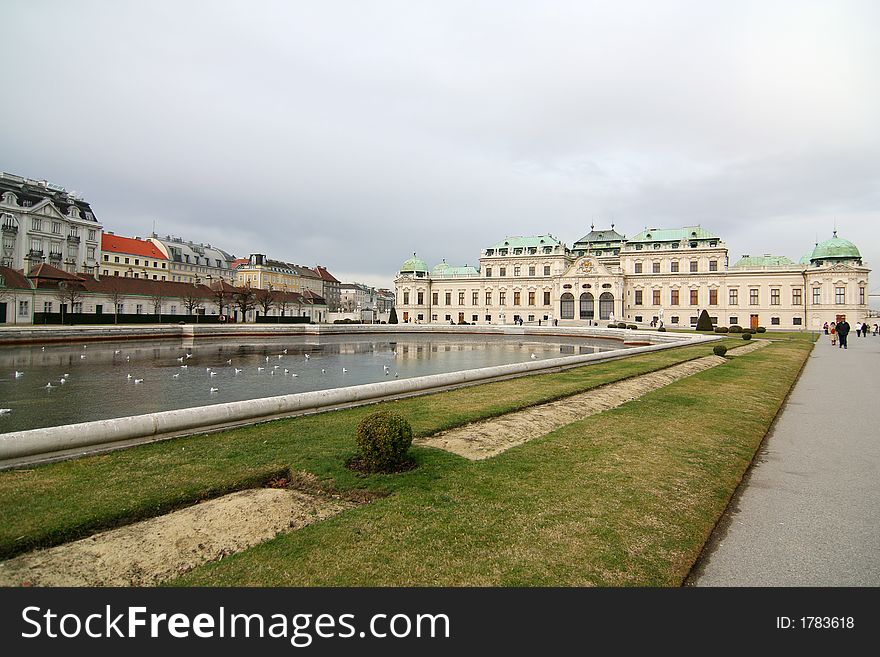 A wide angle view of Belvedere Palace in Vienna, Austria. A wide angle view of Belvedere Palace in Vienna, Austria