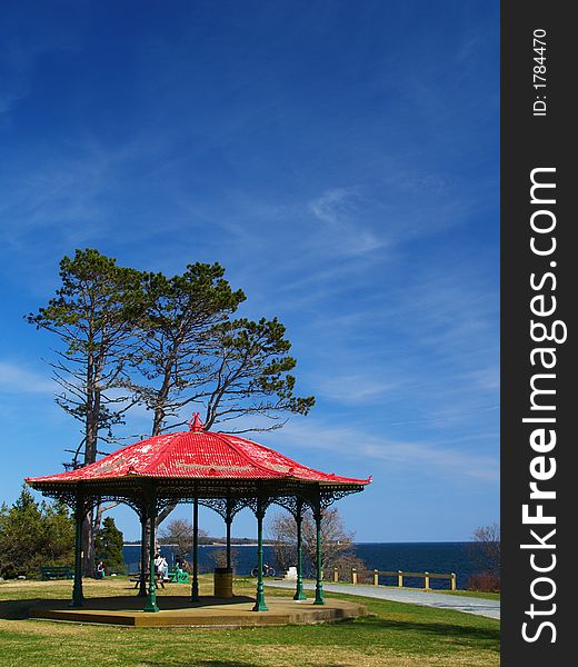 A colourful gazebo on halifax harbour.