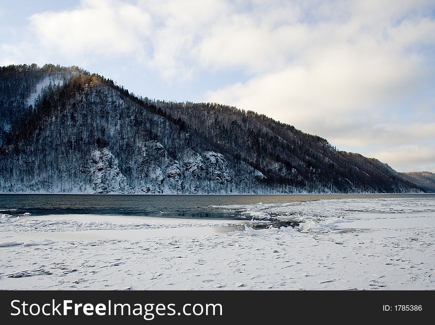 River Angara near lake Baikal in january