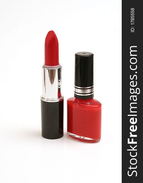 Shot of a red lipstick & matching polish. Shot of a red lipstick & matching polish