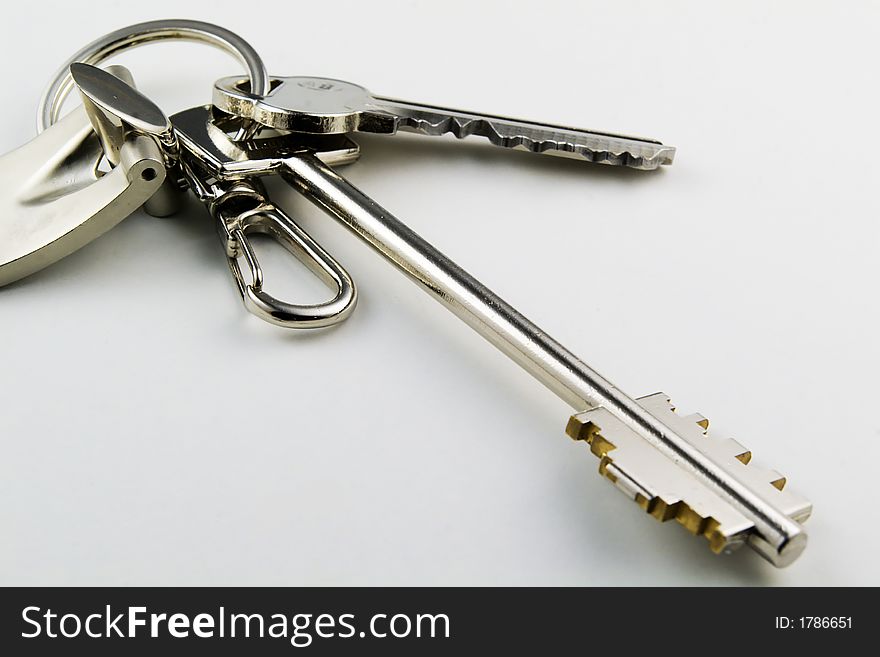 Keys on metallic key ring. Keys on metallic key ring