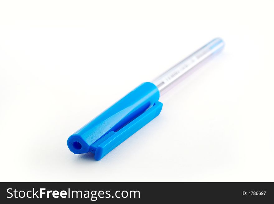 Blue plastic pen isolated on white