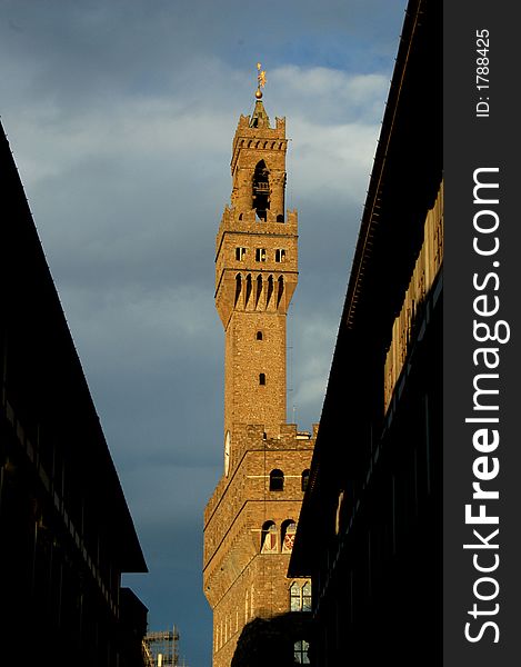 A view of the Old Palace in Florence taken from the Uffizi's Gallery.