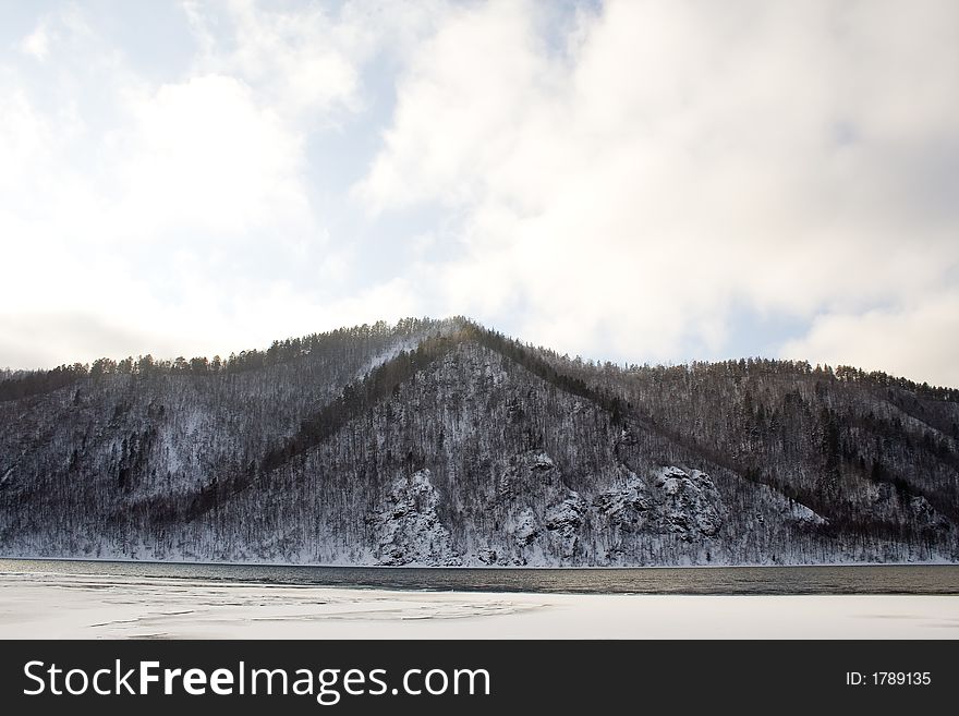 River Angara near lake Baikal in january