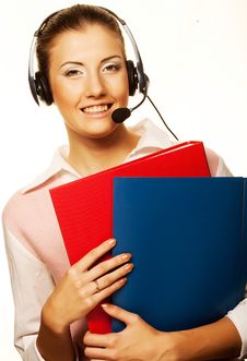 Call Center Woman With Headset. Royalty Free Stock Images