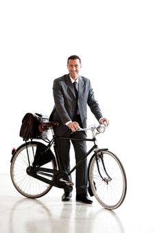Businessman With Old-Fashioned Bicycle Stock Photo