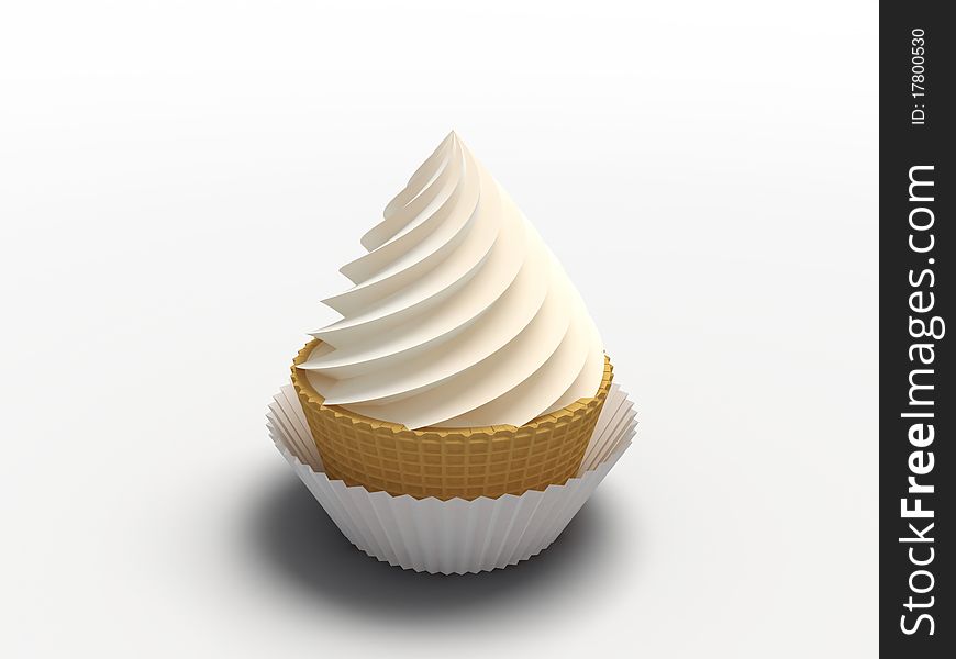 Cream is in a waffle cup. Cream is in a waffle cup
