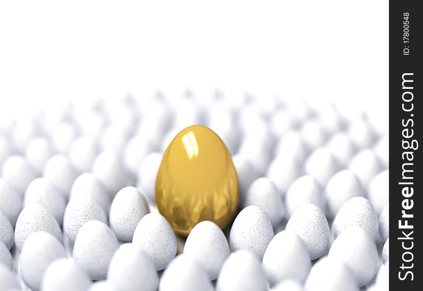 Large gold egg on a background little white eggs. Large gold egg on a background little white eggs