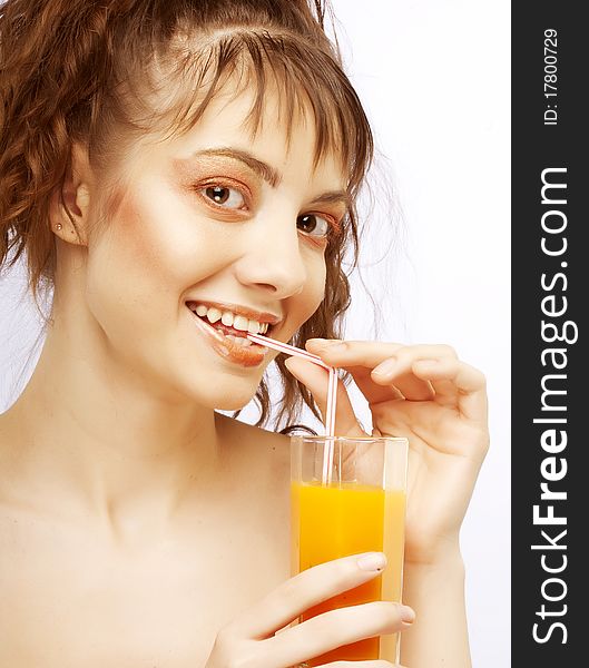 Young beautiful woman with orange juice