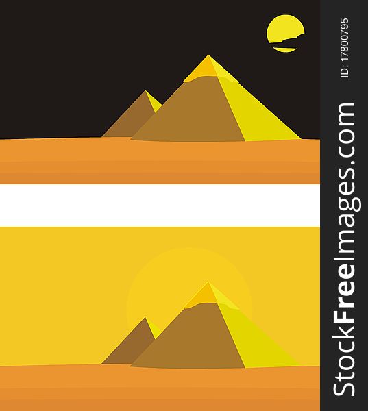 Vector llustration - Egyptian pyramids of Pharaohs. Day. Night.