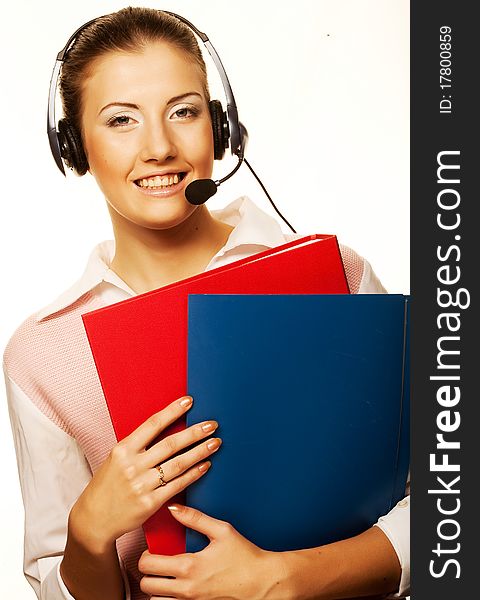 Call center woman with headset.