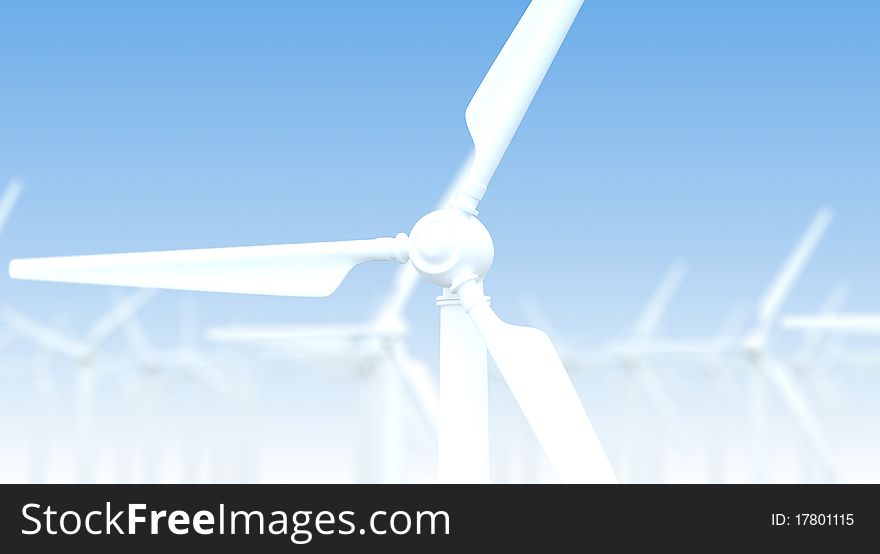 Wind turbine generator at the sky background