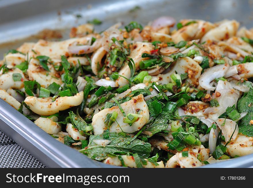 Spicy miced squid salad