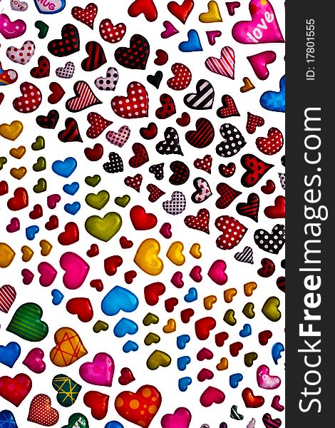 Bright color heart shapes on white background. Bright color heart shapes on white background