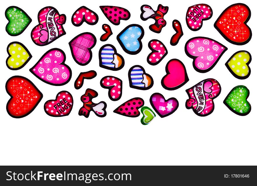 Bright color heart shapes on white background. Bright color heart shapes on white background