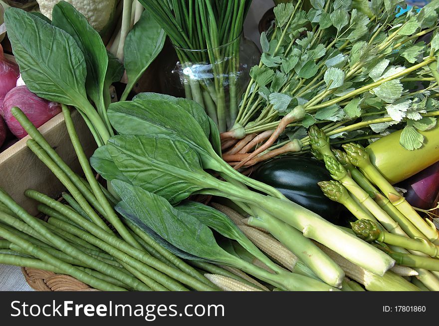 Mock up of kale vegetable in the weaving basket