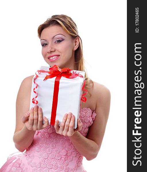 The girl with a gift in hands