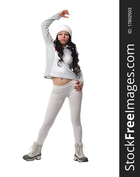 The girl in sportswear is isolated on a white background