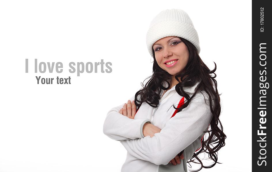 Portrait of woman in sportswear, isolated on white