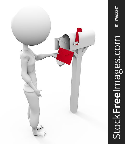 White human figure hold a red letter in front of a mailbox. White human figure hold a red letter in front of a mailbox.