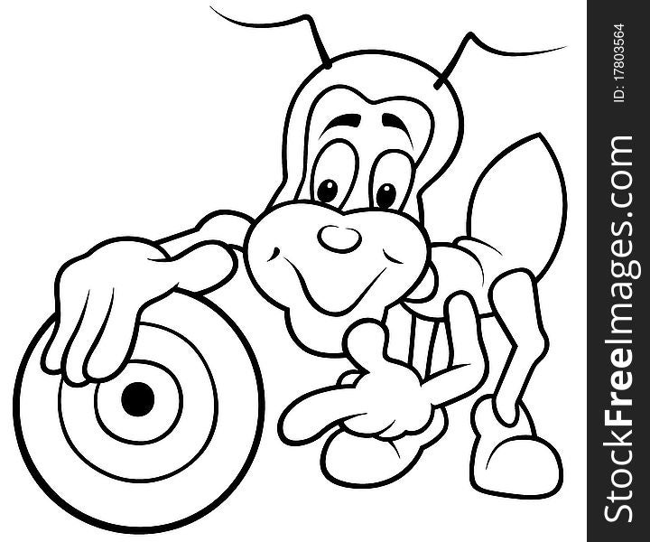 Bug and Dartboard - Black and White Cartoon illustration, Vector