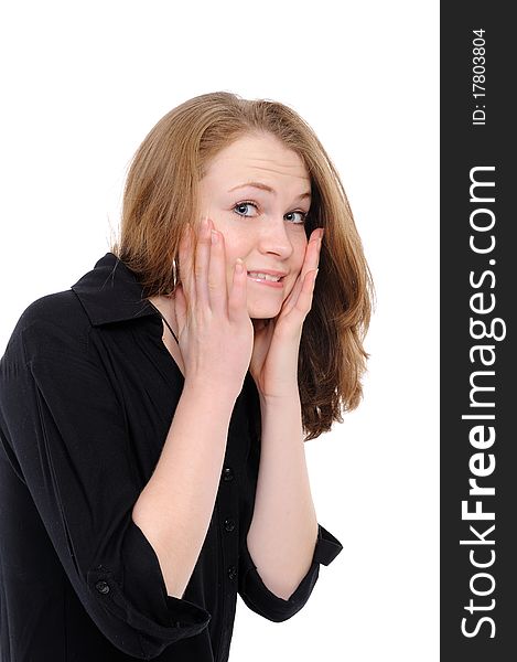 Shocked girl, isolated on a white background