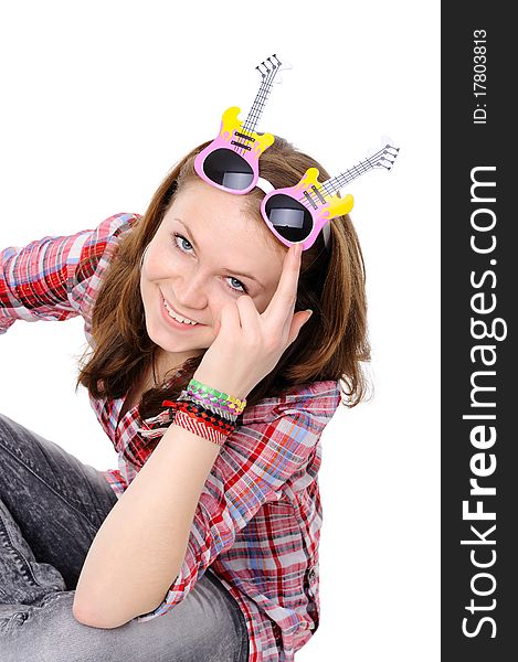 Young Girl Wearing Silly Glasses