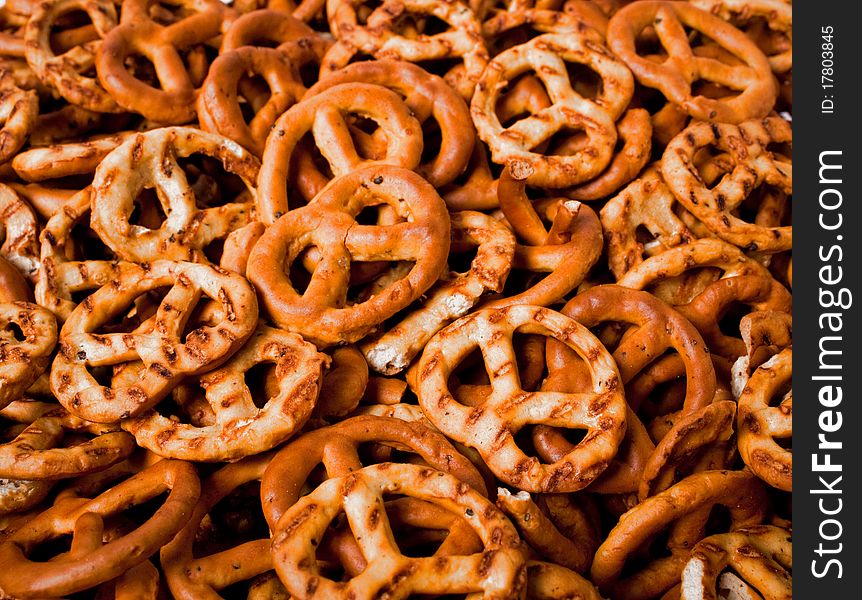 Background from salted fresh pretzels