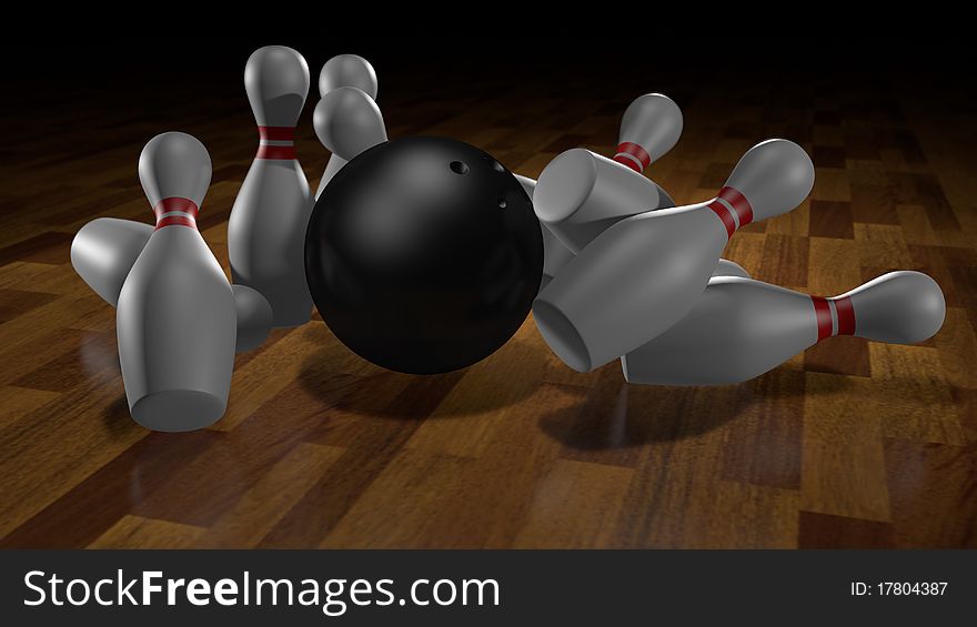 Skittles And Ball For Bowling. Illustration