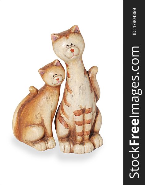 Two clay funny enamoured cats