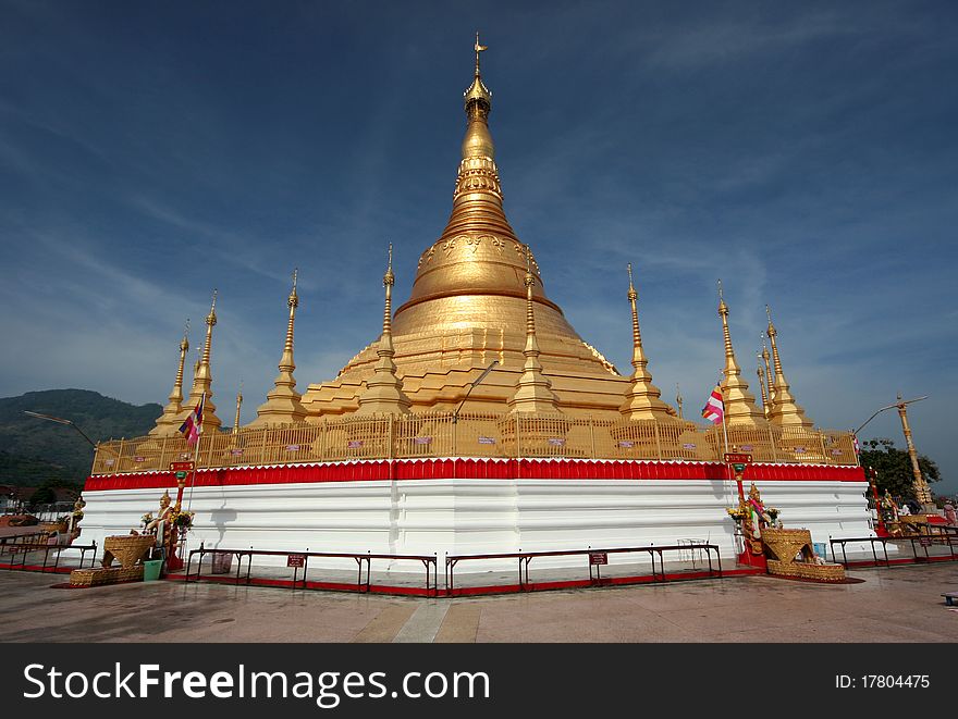 This replica of pagoda from Shwedagon Paya, Chiang Tung Province, Myanmar. This replica of pagoda from Shwedagon Paya, Chiang Tung Province, Myanmar