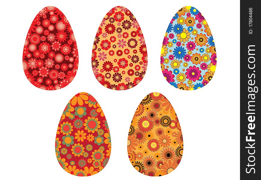 Set of five Easter eggs with flower ornament