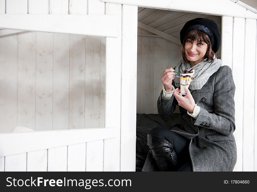 Happy Woman Enjoying Sweet, Outdoors