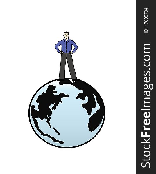 Globe image young person with position. Globe image young person with position