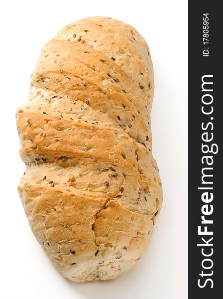 Fresh bread with seeds of sunflower isolated on white background