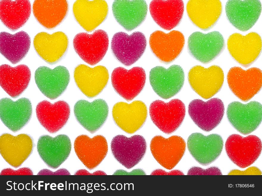 Heart shape colorful jelly coated with sugar