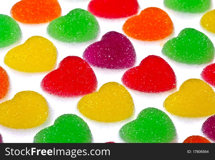 Heart shape colorful jelly coated with sugar