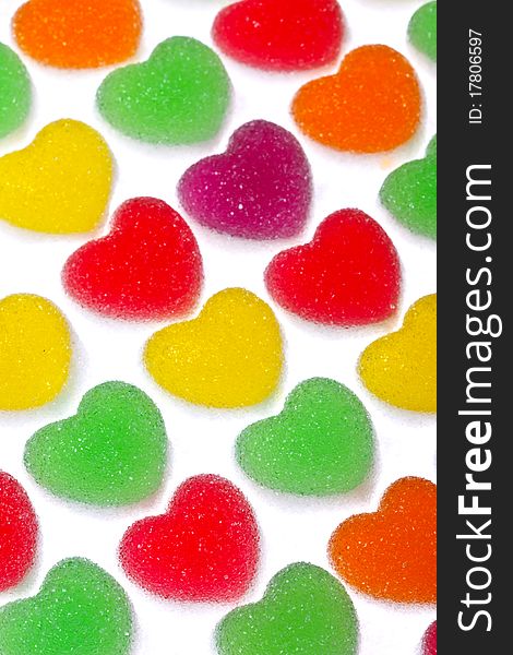 Heart shape colorful jelly coated with sugar