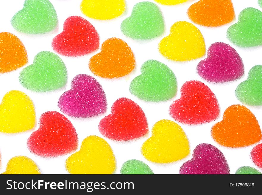 Heart shape colorful jelly coated with sugar