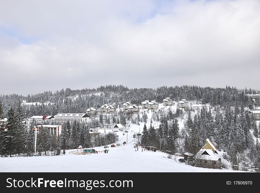 Sport winter city in mountains. Sport winter city in mountains