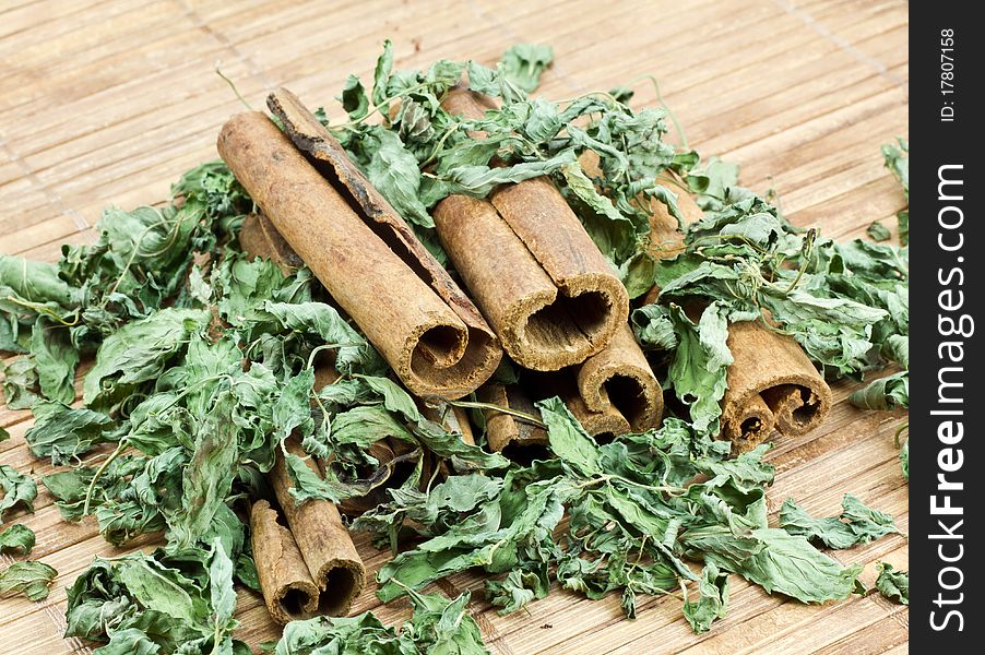 Cinnamon Sticks on bamboo background