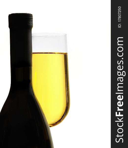 Wine Bottle and Wineglass on a white Background. Wine Bottle and Wineglass on a white Background