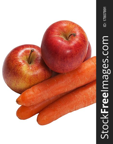 Apple and Carrot, isolated in the white